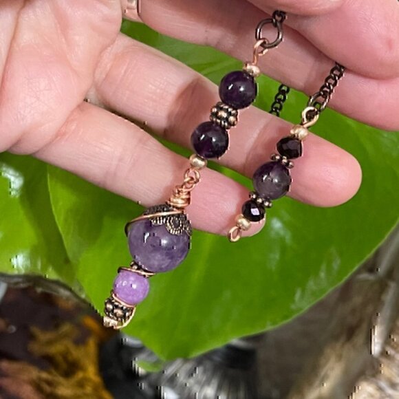 Handcrafted Amethyst Copper Dowsing Pendulum 10 inch By True Healing Source - Picture 3 of 7